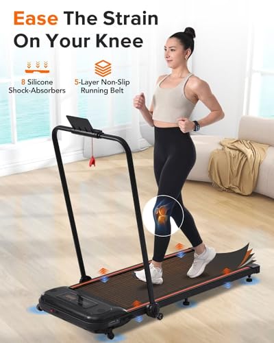 Walking Pad with Handle Bar, 2 in 1 Under Desk Treadmill, Folding Electric Walking Jogging Machine for Home Office M44066