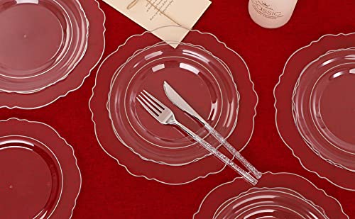 350PCS Clear Plastic Plates with Gold Trim for 50 Guests, Disposable Dinnerware Set O686017