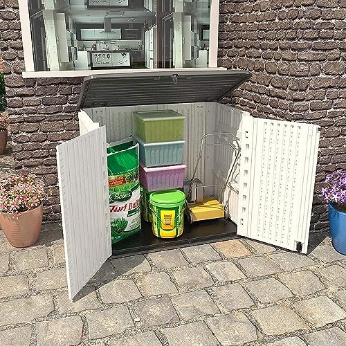 Horizontal Outdoor Storage Shed, 47 Cu.ft Resin Waterproof Cabinet for Garden Patio Backyards F5157