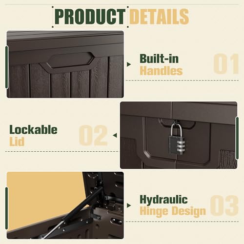 31 Gallon Resin Deck Box Waterproof Indoor Outdoor Storage for Patio Cushions and Garden Tools L90121