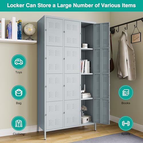 Vintage Metal Locker with Hooks, Lockable Single Door Storage M901