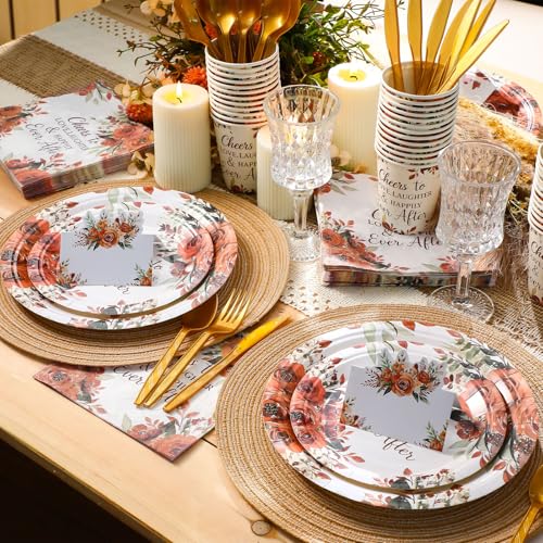 410 Pcs Terracotta Floral Paper Plates and Napkins Set for 50 Guests S1131