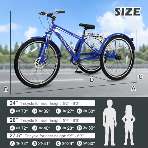 Adult Mountain Tricycle, 7-Speed 3-Wheel, 26 Inch, Front Suspension, Disc Brakes R2230