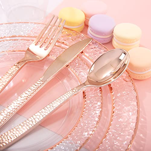 350PCS Clear Plastic Plates with Gold Trim for 50 Guests, Disposable Dinnerware Set O686017