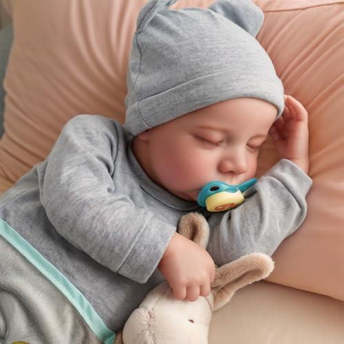 Lifelike Reborn Baby Dolls Silicone Full Body - 17 Inch Realistic Newborn Baby Doll Poseable Body Sleeping Baby Boy with Feeding Kit for Children 3+ W3109