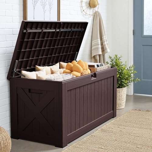 31 Gallon Resin Deck Box Waterproof Indoor Outdoor Storage for Patio Cushions and Garden Tools L90121