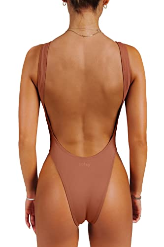 One Piece Swimsuit for Women High Cut Low Back Retro O7423