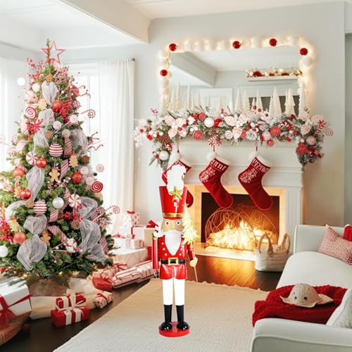 Giant Hand-Painted Red Christmas Nutcracker Soldier Ornament on Stand T877