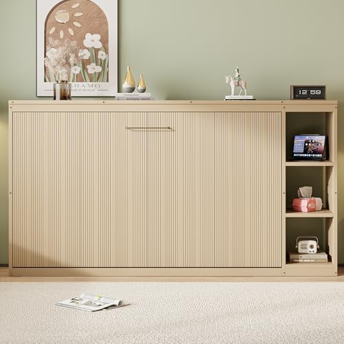 Full Size Horizontal Murphy Bed with Shelves, Foldable into Cabinet W154373