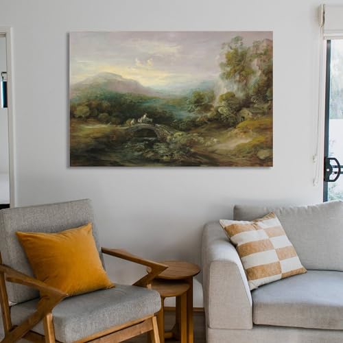 Mountain Landscape with Bridge Canvas Poster Wall Art E78999