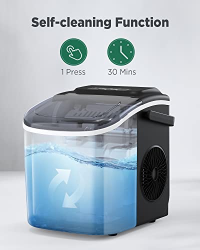 Ice Maker Countertop, 26Lbs/24H, Self-Cleaning, 9 Cubes in 6 Mins, Black F4142