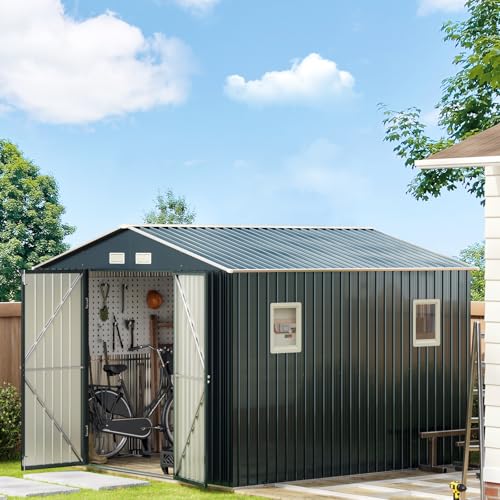 Outdoor Steel Storage Shed with Lockable Doors and Windows E249038