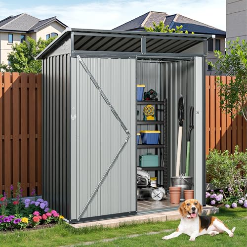 Resin Outdoor Storage Shed with Floor and Window, Lockable Small Tool Shed for Garden Patio Backyard, Light Gray V985