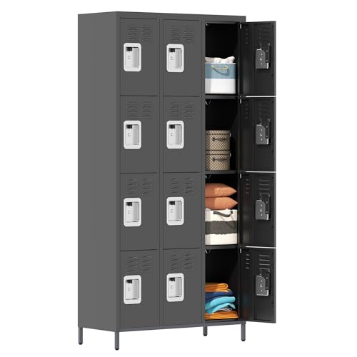 Metal Locker 3 Doors Storage Lockers for Employee,72" Tall Locker with Shelves and Hooks Steel Sports Locker for Office School Office Gym Home Garage