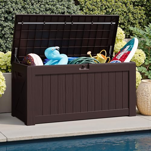 31 Gallon Resin Deck Box Waterproof Indoor Outdoor Storage for Patio Cushions and Garden Tools L90121