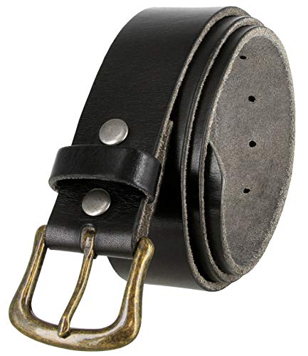 Genuine Full Grain One-Piece 100% Leather Belt With Polished Solid Brass Buckle 1-1/2"(38mm) Wide - Assembled in the U.S