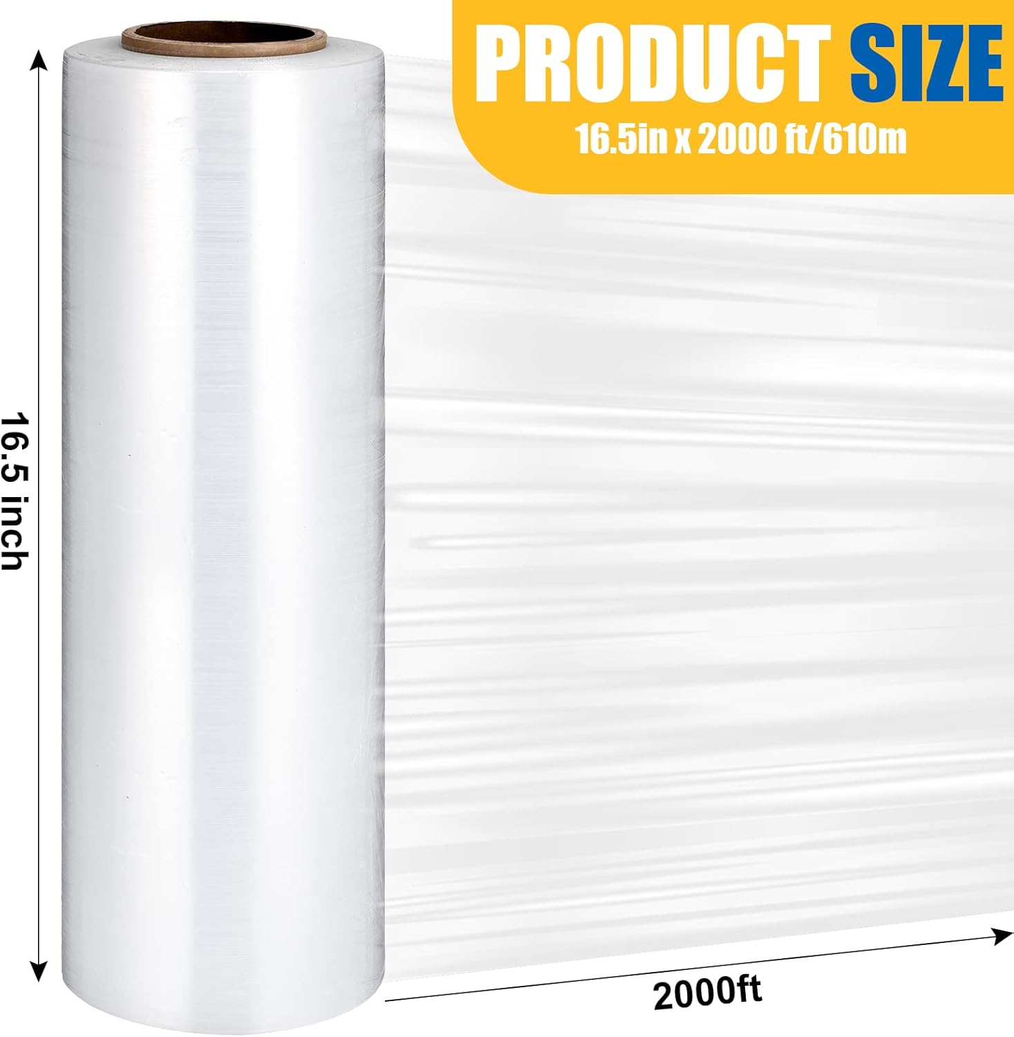 Stretch Film Roll 16.5 Inch x 2000 ft Clear Plastic Wrap for Moving H16498