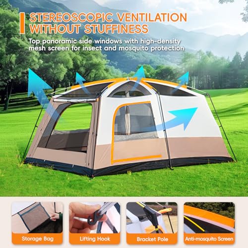 Family Camping Tent for 4-6 Person, Double Layer, Multi-Room with 3 Doors B2789