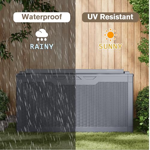 31 Gallon Resin Deck Box Waterproof Indoor Outdoor Storage for Patio Cushions and Garden Tools L90121