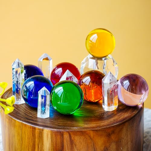 40mm Ice Cracked Crystal Chakra Balls with LED Wooden Base Night Light N984594