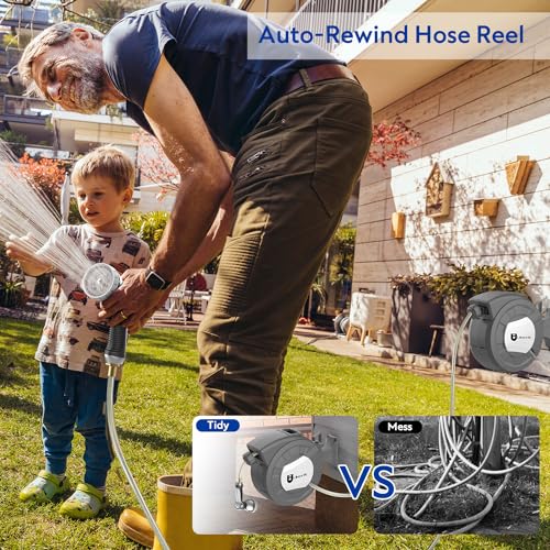 Retractable Garden Hose Reel, 1/2 in x 110 ft, Wall Mounted L696