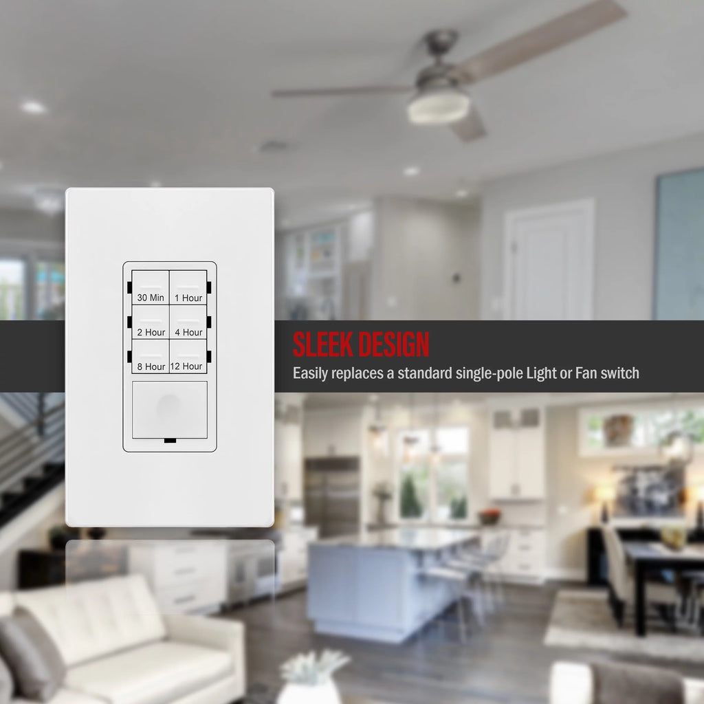 12 Hour Timer Switch for Fan Motor and Lights, Single Pole, White R35602