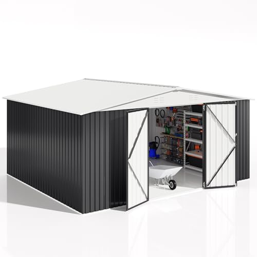 Outdoor Storage Shed 12x14 FT, Metal Garden Shed with Lockable Doors S5417