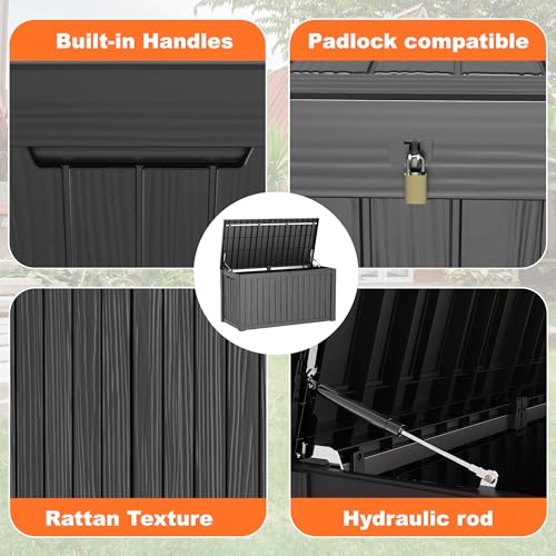 100 Gallon Resin Deck Box, Lockable Patio Outdoor Storage, Waterproof - Black F75230