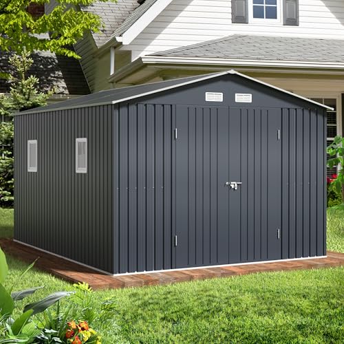 Outdoor Storage Shed 10 x 12 ft Metal Garden Utility with Lockable Doors U582216