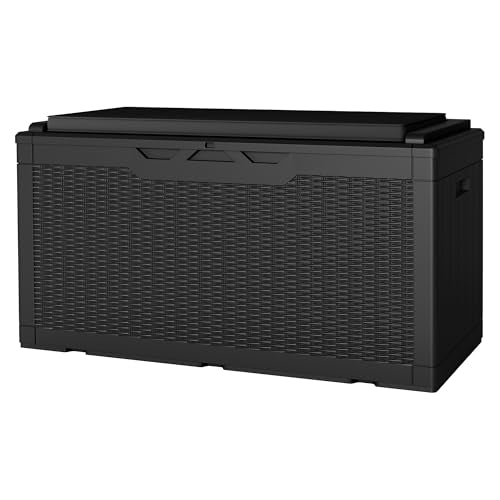 31 Gallon Resin Deck Box Waterproof Indoor Outdoor Storage for Patio Cushions and Garden Tools L90121