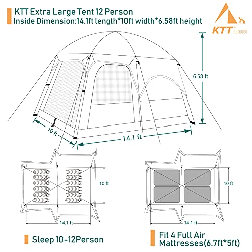 Extra Large Family Cabin Tent 2 Rooms 3 Doors 3 Windows Waterproof for Camping H460