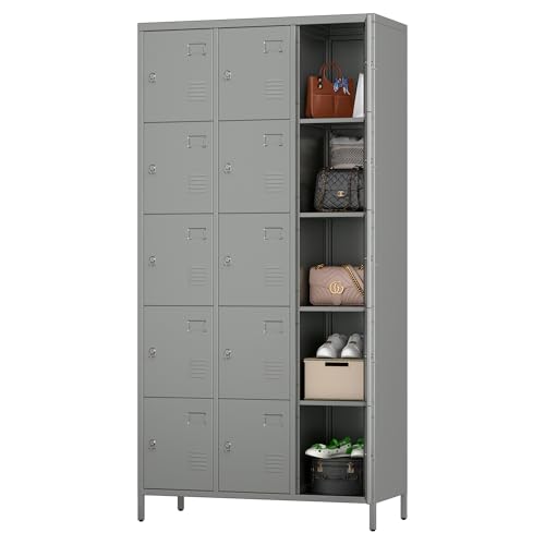 6 Door Metal Storage Locker with 18 Hooks, Black & Dark Grey K6611