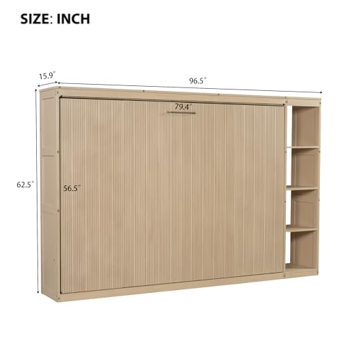 Full Size Horizontal Murphy Bed with Shelves, Foldable into Cabinet W154373