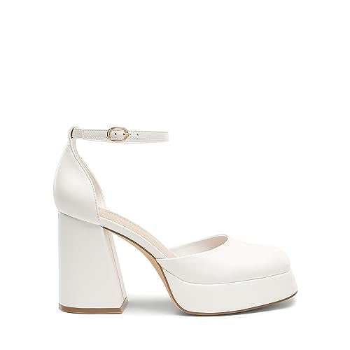Women's Chunky Platform High Heels Ankle Strap Dress Pumps B429975