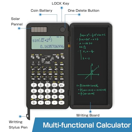 Scientific Calculator with Notepad, 2-Line Display, Solar and Battery Powered Q967