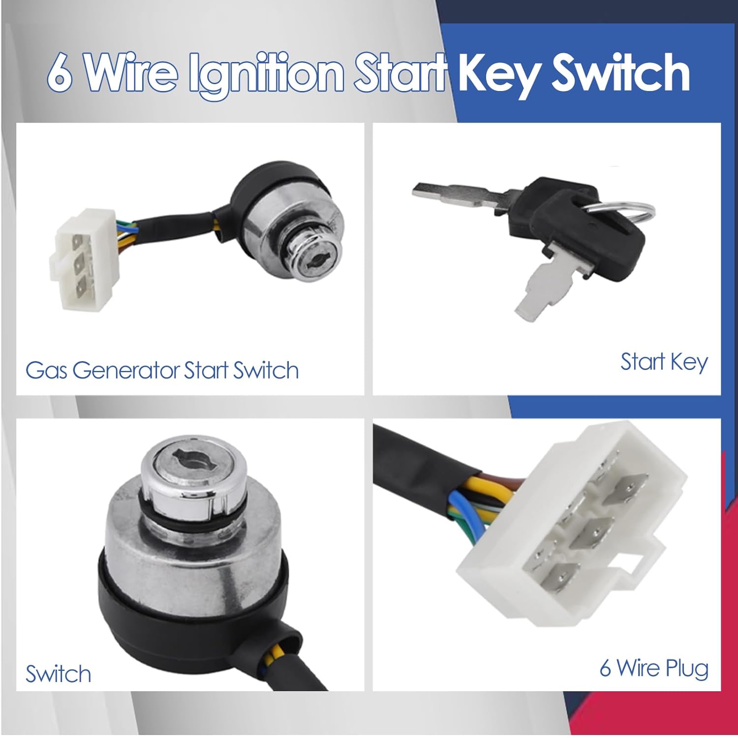 6 Wire Ignition Start Key Switch for 2.5-6.5KW Gas Generator O3415