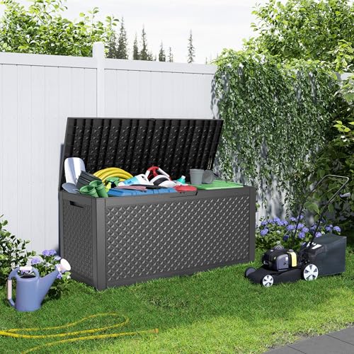 100 Gallon Resin Deck Box, Lockable Patio Outdoor Storage, Waterproof - Black F75230
