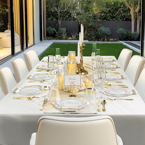 350 PCS Gold Plastic Plates with Cups, Silverware and Napkins for Party L8169