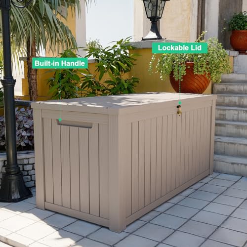 100 Gallon Resin Deck Box, Lockable Patio Outdoor Storage, Waterproof - Black F75230
