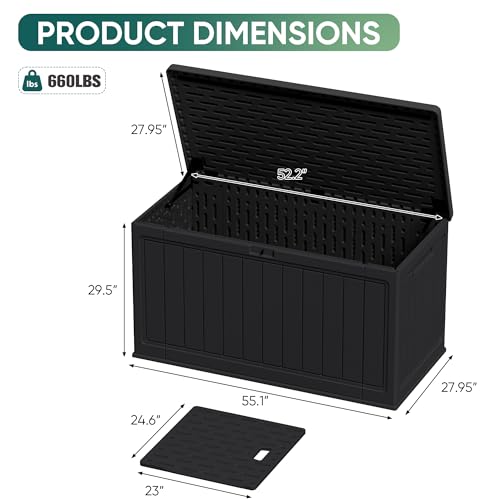 31 Gallon Resin Deck Box Waterproof Indoor Outdoor Storage for Patio Cushions and Garden Tools L90121