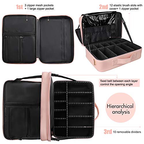 Large Capacity 3 Layer Makeup Case Cosmetic Organizer with Brush Bag R31262
