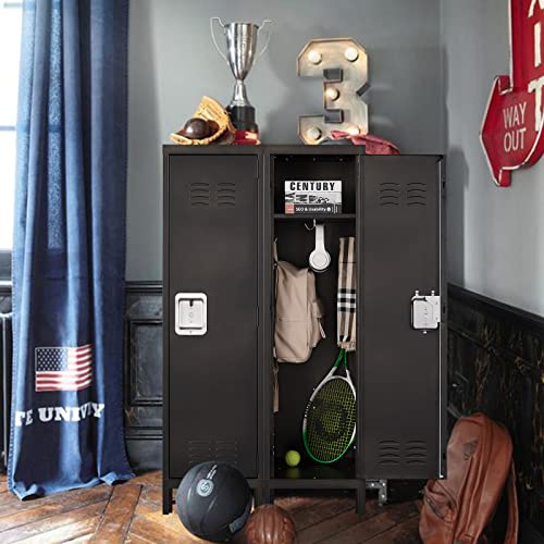 Vintage Metal Locker with Hooks, Lockable Single Door Storage M901