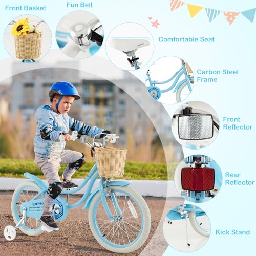 Kids Bike 14 16 18 Inch with Training Wheels, Adjustable Height, Handbrake & Coaster Brake I423