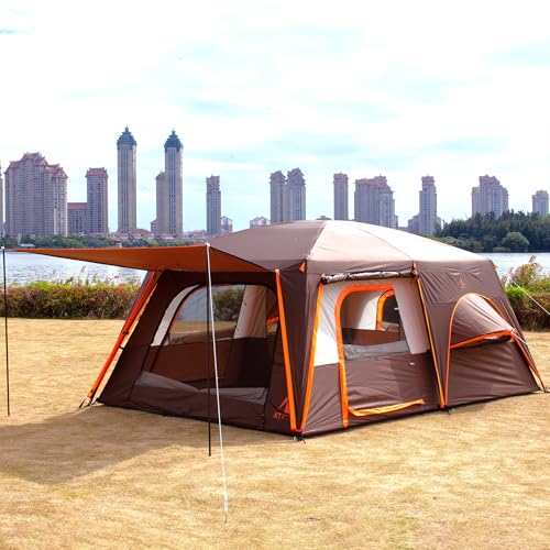 Extra Large Family Cabin Tent 2 Rooms 3 Doors 3 Windows Waterproof for Camping H460