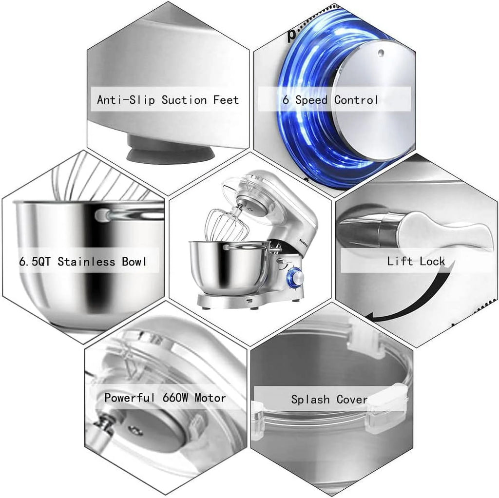 Stand Mixer 6.5-QT 660W 6-Speed Tilt-Head Kitchen Electric Mixer I643290