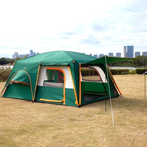 Extra Large Family Cabin Tent 2 Rooms 3 Doors 3 Windows Waterproof for Camping H460