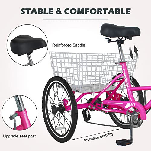 Adult Folding Tricycle 7 Speed 20/24/26 Inch 3 Wheel Bike with Large Basket A30463