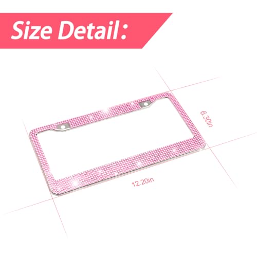 Crystal Diamond License Plate Frame, 2 Hole Stainless Steel Holder with Screw Caps, Universal Car Accessory N806374