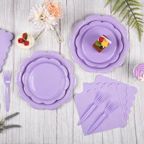 Ivory Paper Plates and Napkins Set for 50 Guests, Disposable Tableware with Utensils M509