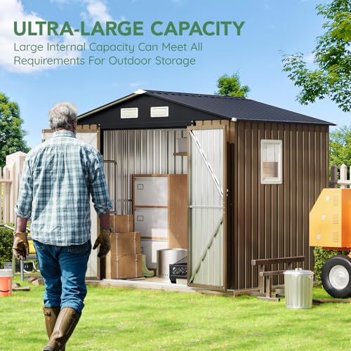 Outdoor Steel Storage Shed with Lockable Doors and Windows E249038